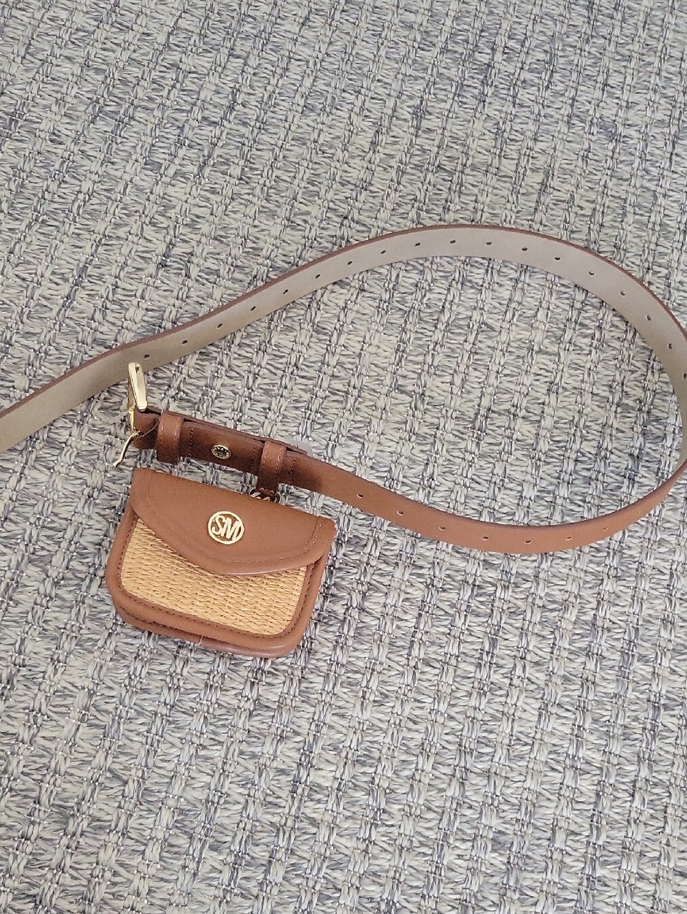 Steve Madden Tan & Natural Leather Straw Belt Bag SMALL